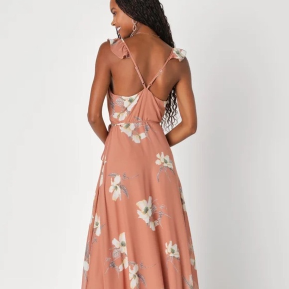 NWT- Lulus All Mine Rusty Rose Floral Print High-Low Wrap Dress - Picture 3 of 5